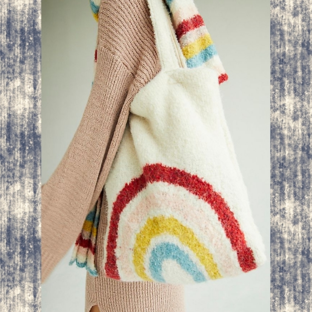 🌈 Free People Carry On Rainbow & Scarf sweater knit tote Bag set - Picture 3 of 11